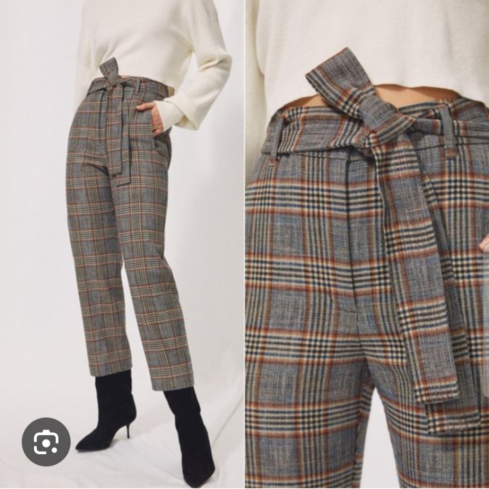WILFRED Plaid Tie Front Jallade Work Pants Slacks Glen Plaid 0 Poetcore Aritzia